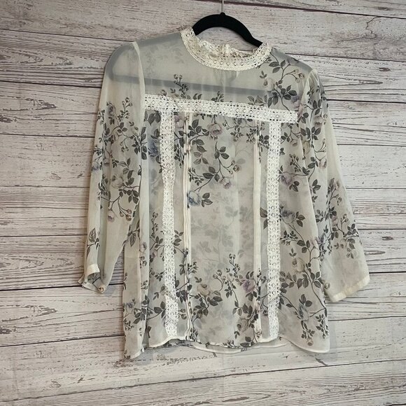 LC Lauren Conrad Runway High Neck Sheer Top Size Small - Picture 2 of 7